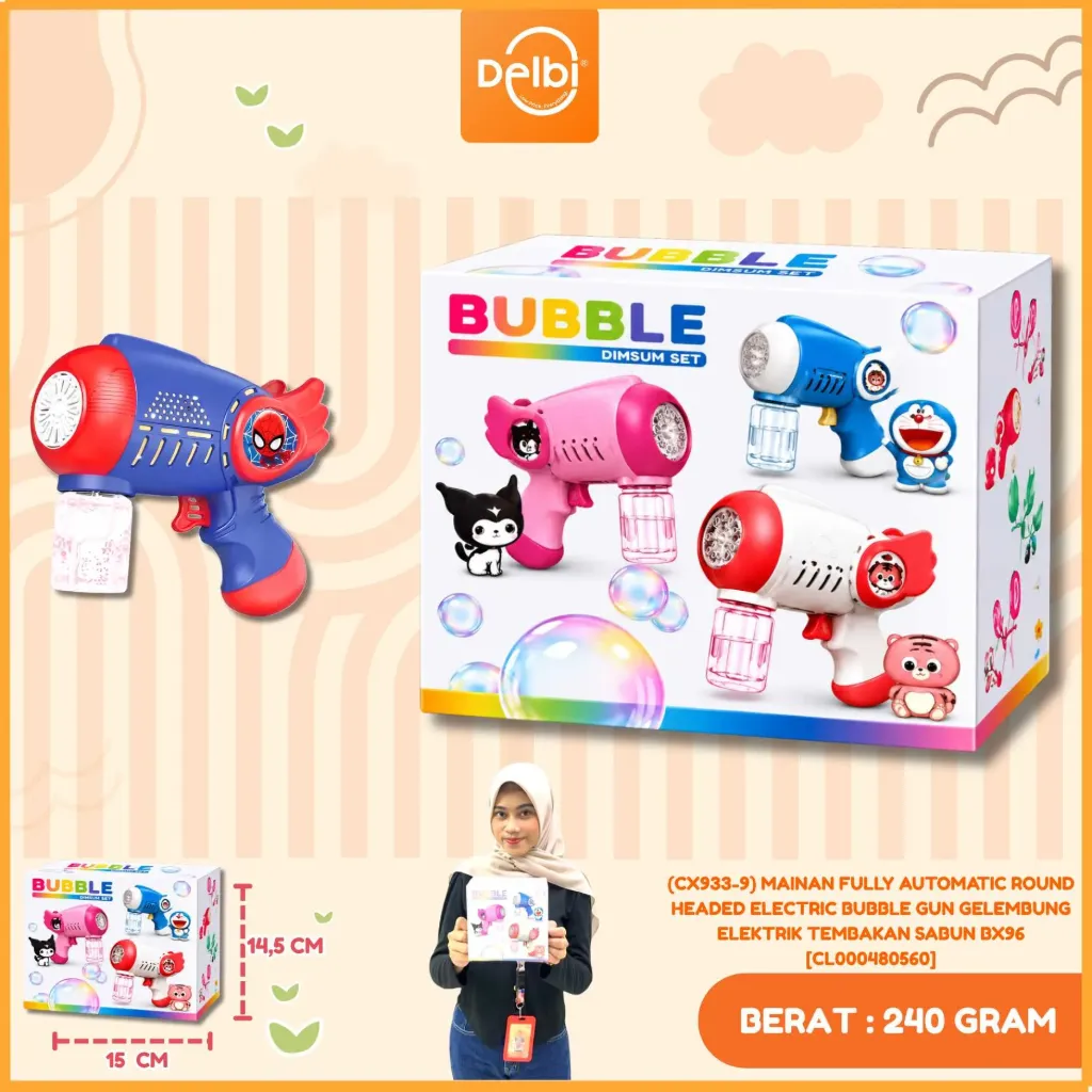 [CL000480560] (CX933-9) MAINAN FULLY AUTOMATIC ROUND HEADED ELECTRIC BUBBLE GUN GELEMBUNG ELEKTRIK TEMBAKAN SABUN BX96