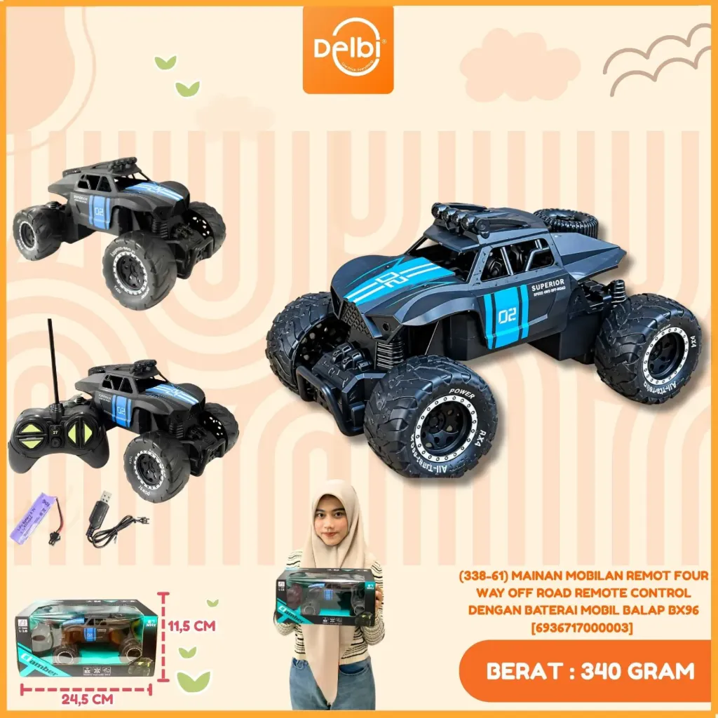 [6936717000003] (338-61) MAINAN MOBILAN REMOT FOUR WAY OFF ROAD REMOTE CONTROL DENGAN BATERAI MOBIL BALAP BX96