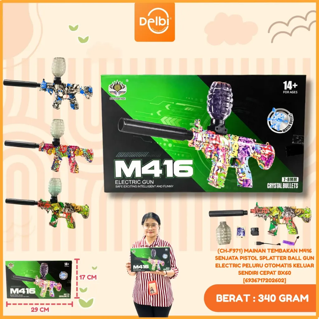 [6936717202602] (CH-F971) MAINAN TEMBAKAN M416 SENJATA PISTOL SPLATTER BALL GUN ELECTRIC PELURU OTOMATIS KELUAR SENDIRI CEPAT BX60