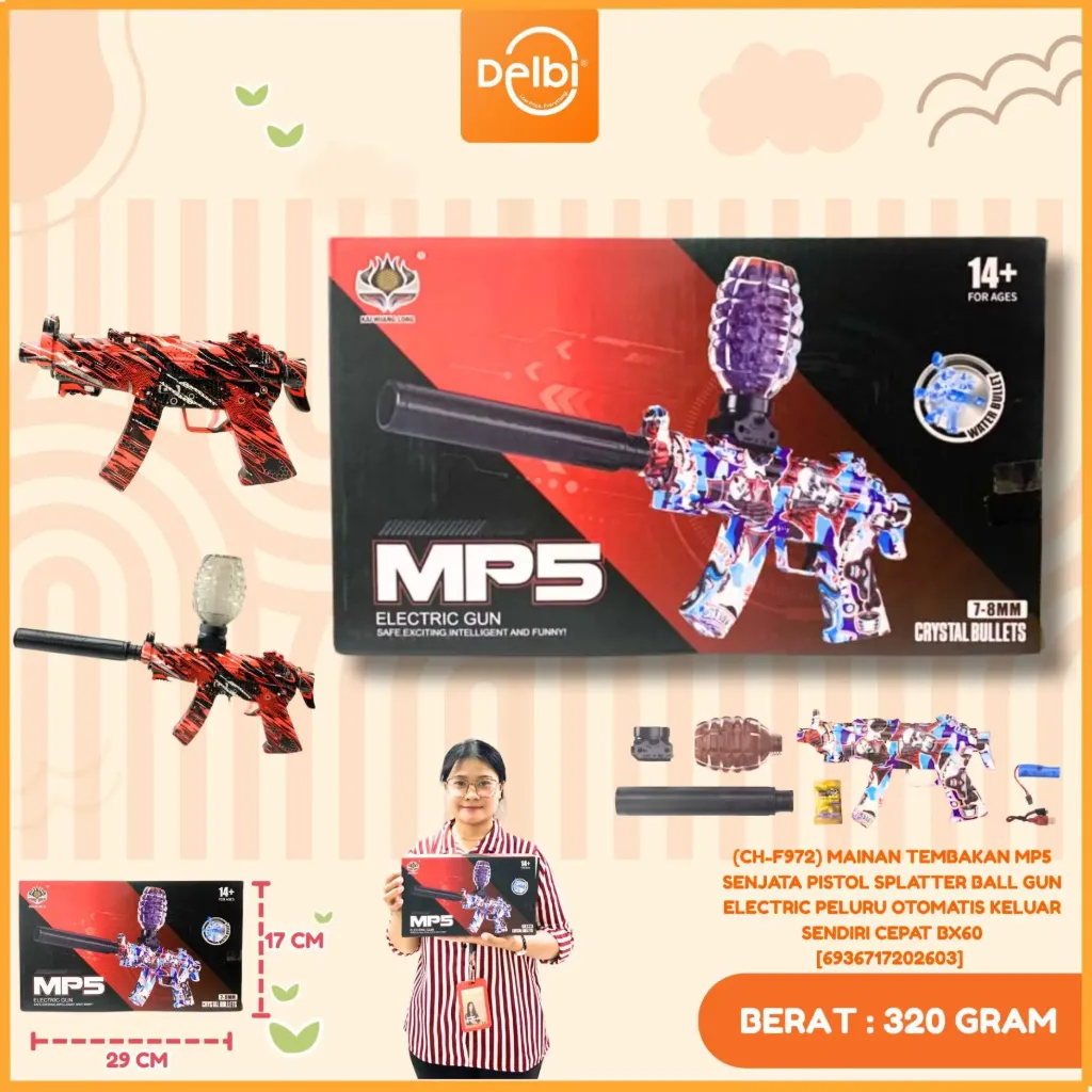 [6936717202603] (CH-F972) MAINAN TEMBAKAN MP5 SENJATA PISTOL SPLATTER BALL GUN ELECTRIC PELURU OTOMATIS KELUAR SENDIRI CEPAT BX60