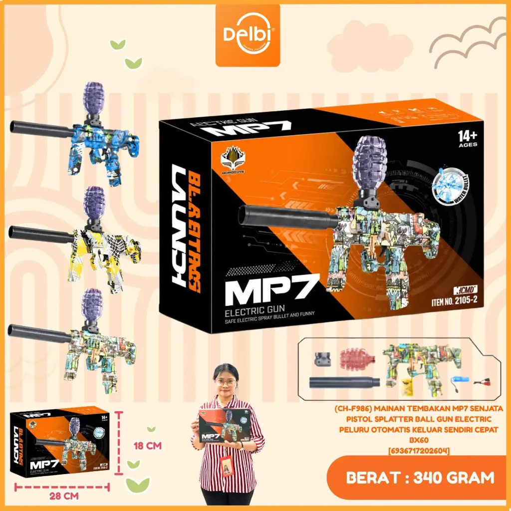 [6936717202604] (CH-F986) MAINAN TEMBAKAN MP7 SENJATA PISTOL SPLATTER BALL GUN ELECTRIC PELURU OTOMATIS KELUAR SENDIRI CEPAT BX60