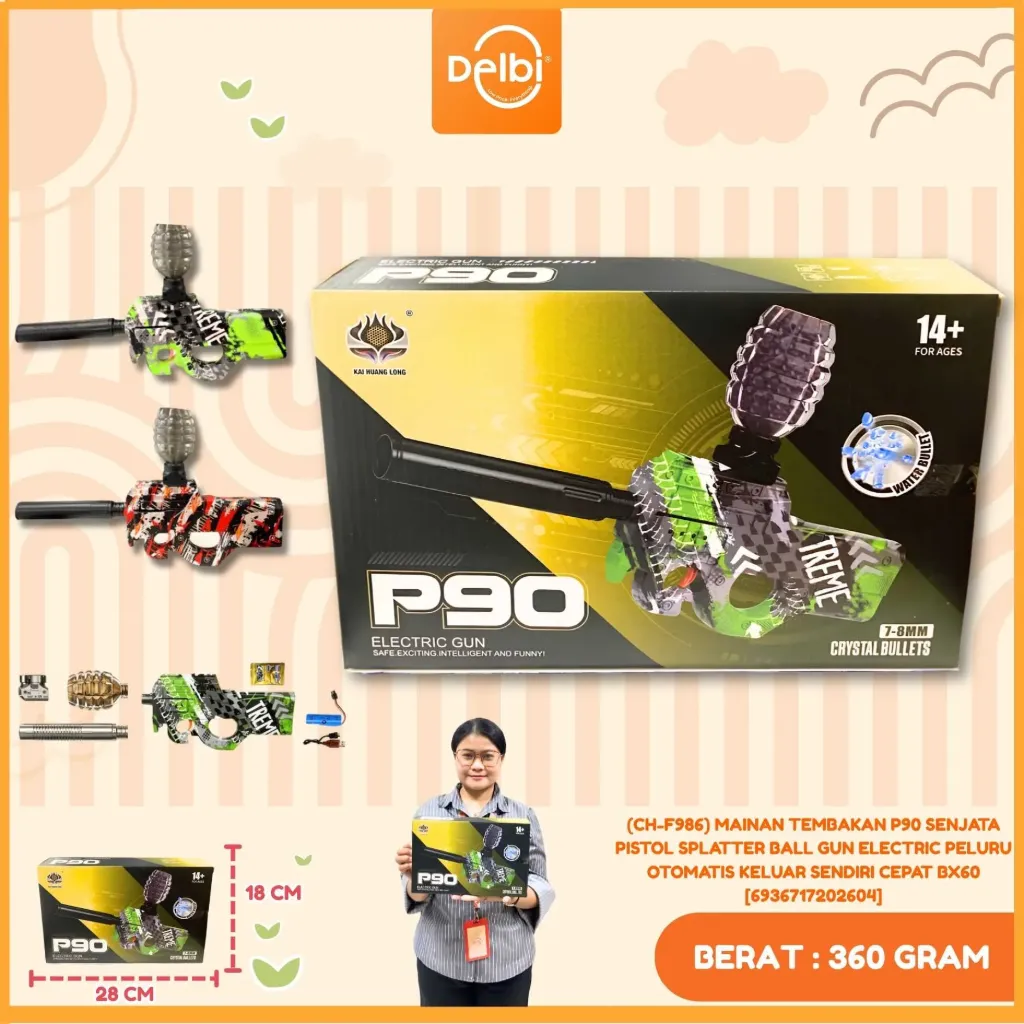 (CH-F986) MAINAN TEMBAKAN P90 SENJATA PISTOL SPLATTER BALL GUN ELECTRIC PELURU OTOMATIS KELUAR SENDIRI CEPAT BX60