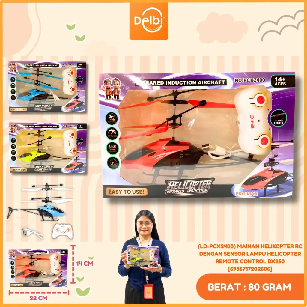 [6936717202606] (LD-PCX2400) MAINAN HELIKOPTER RC DENGAN SENSOR LAMPU HELICOPTER REMOTE CONTROL BX250