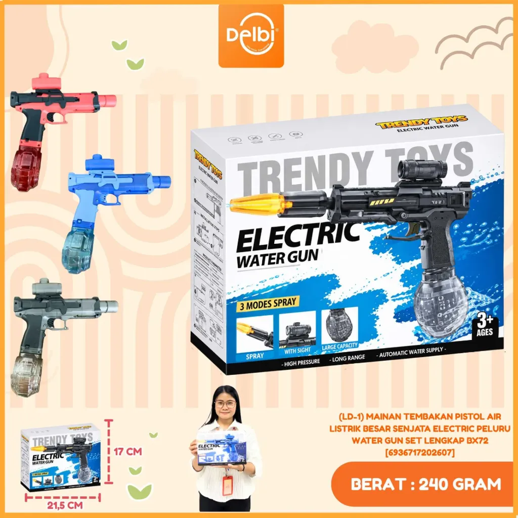 [6936717202607] (LD-1) MAINAN TEMBAKAN PISTOL AIR LISTRIK BESAR SENJATA ELECTRIC PELURU WATER GUN SET LENGKAP BX72