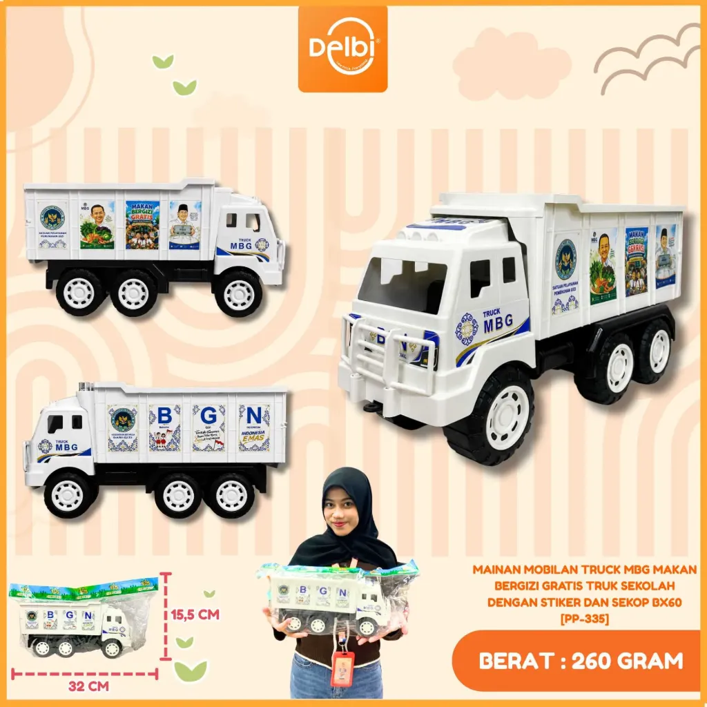 MAINAN MOBILAN TRUCK MBG MAKAN BERGIZI GRATIS TRUK SEKOLAH DENGAN STIKER DAN SEKOP BX60