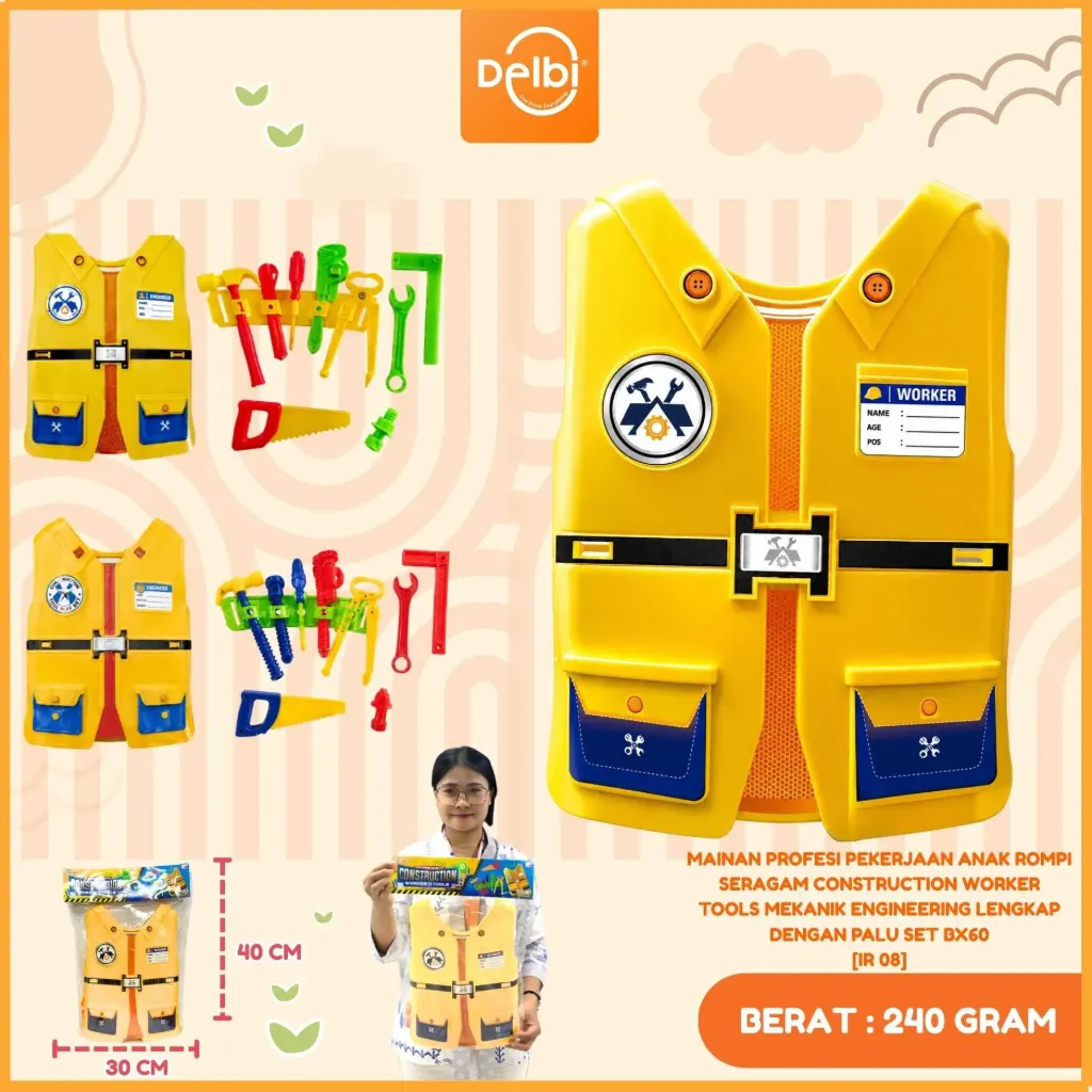 MAINAN PROFESI ANAK ROMPI SERAGAM CONSTRUCTION WORKER TOOLS LENGKAP PLASTIK PP BX60