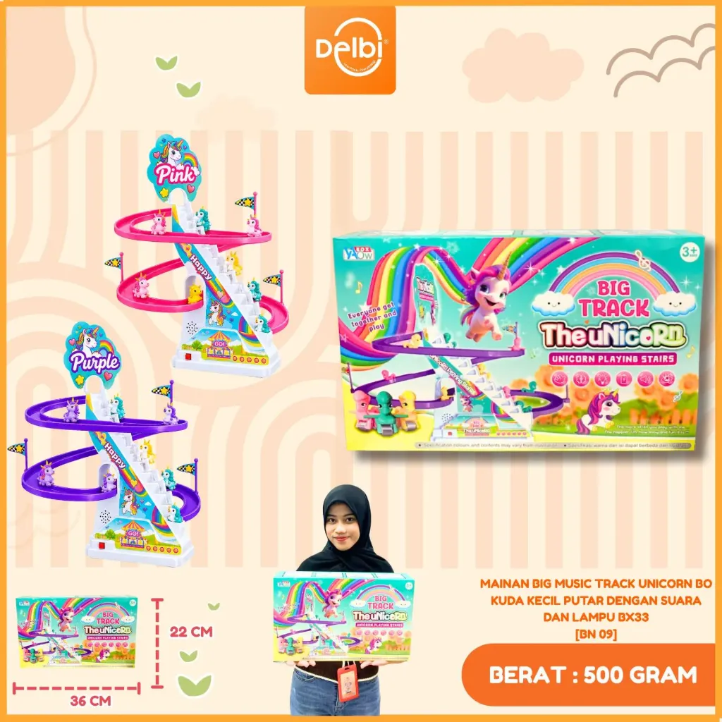 [BN 09] MAINAN BIG MUSIC TRACK UNICORN BO KUDA KECIL PUTAR DENGAN SUARA DAN LAMPU BX33