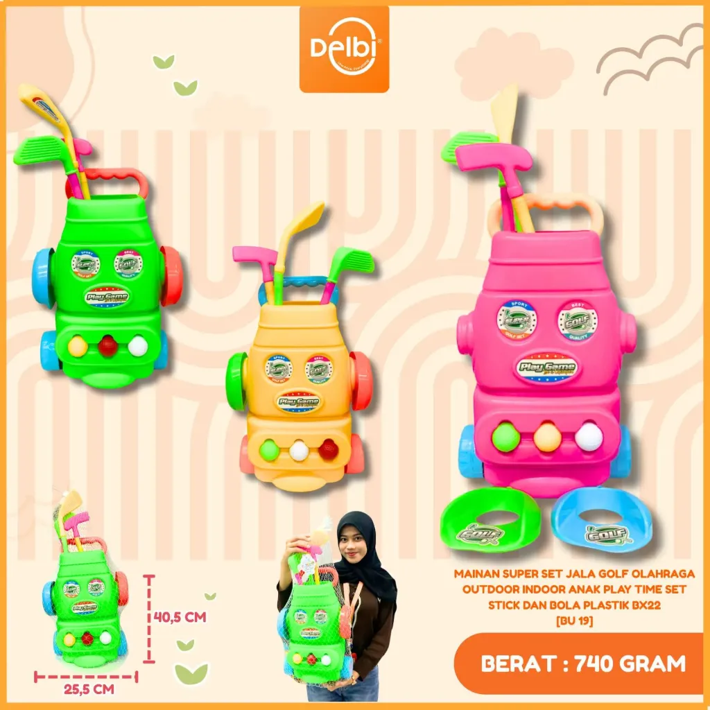 [BU 19] MAINAN SUPER SET JALA GOLF OLAHRAGA OUTDOOR INDOOR ANAK PLAY TIME SET STICK DAN BOLA PLASTIK BX22