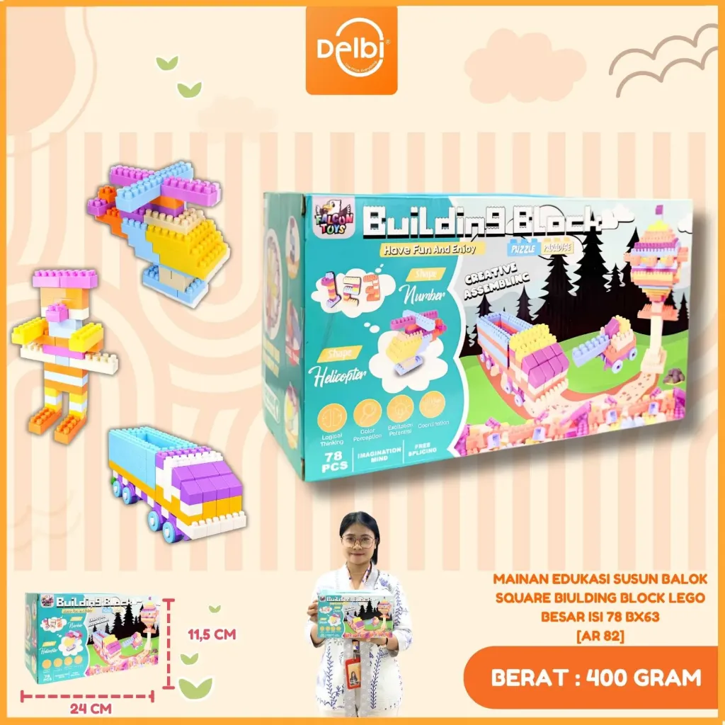 [AR 82] MAINAN EDUKASI SUSUN BALOK SQUARE BIULDING BLOCK LEGO BESAR ISI 78 BX63
