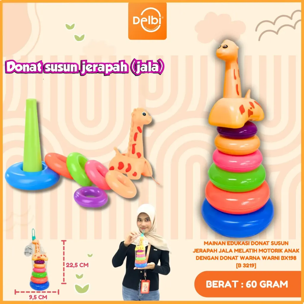 [B 3219] MAINAN EDUKASI DONAT SUSUN JERAPAH JALA MELATIH MOTORIK ANAK DENGAN DONAT WARNA WARNI BX198