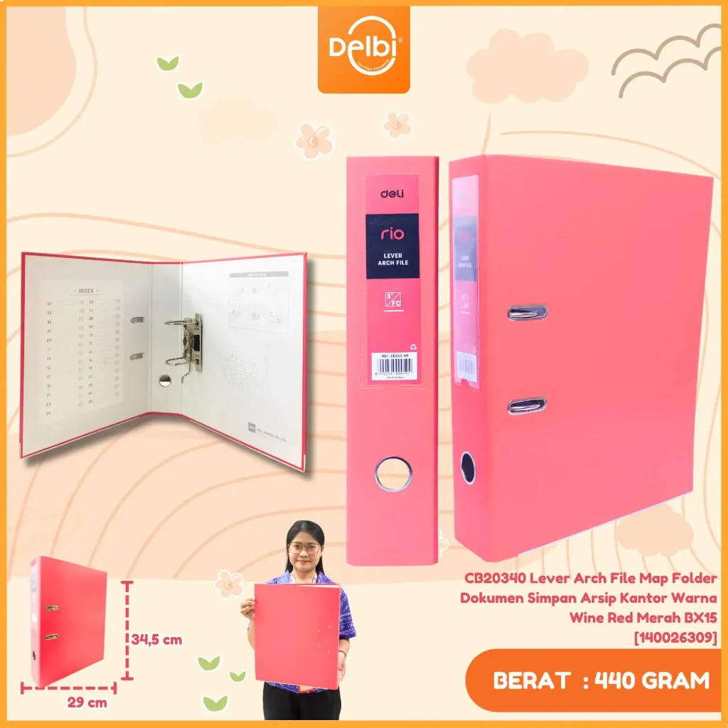 [140026309] CB20340 Lever Arch File Map Folder Dokumen Simpan Arsip Kantor Warna Wine Red Merah BX15