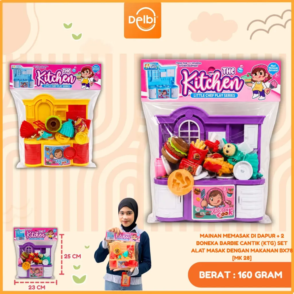 [MK 28] MAINAN MEMASAK DI DAPUR + 2 BONEKA BARBIE CANTIK SET ALAT MASAK DENGAN MAKANAN PLASTIK PP BX78