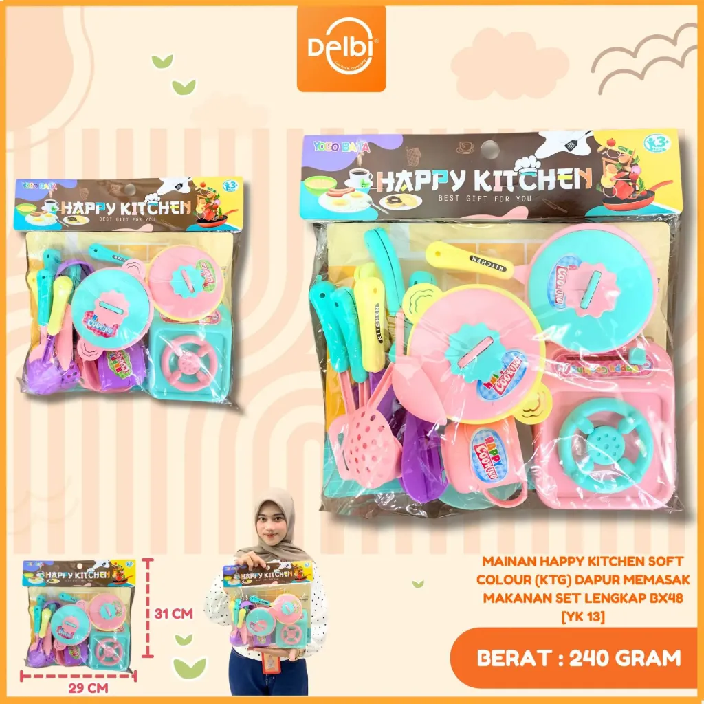 [YK 13] MAINAN HAPPY KITCHEN SOFT COLOUR DAPUR MEMASAK MAKANAN SET PLASTIK PP BX48