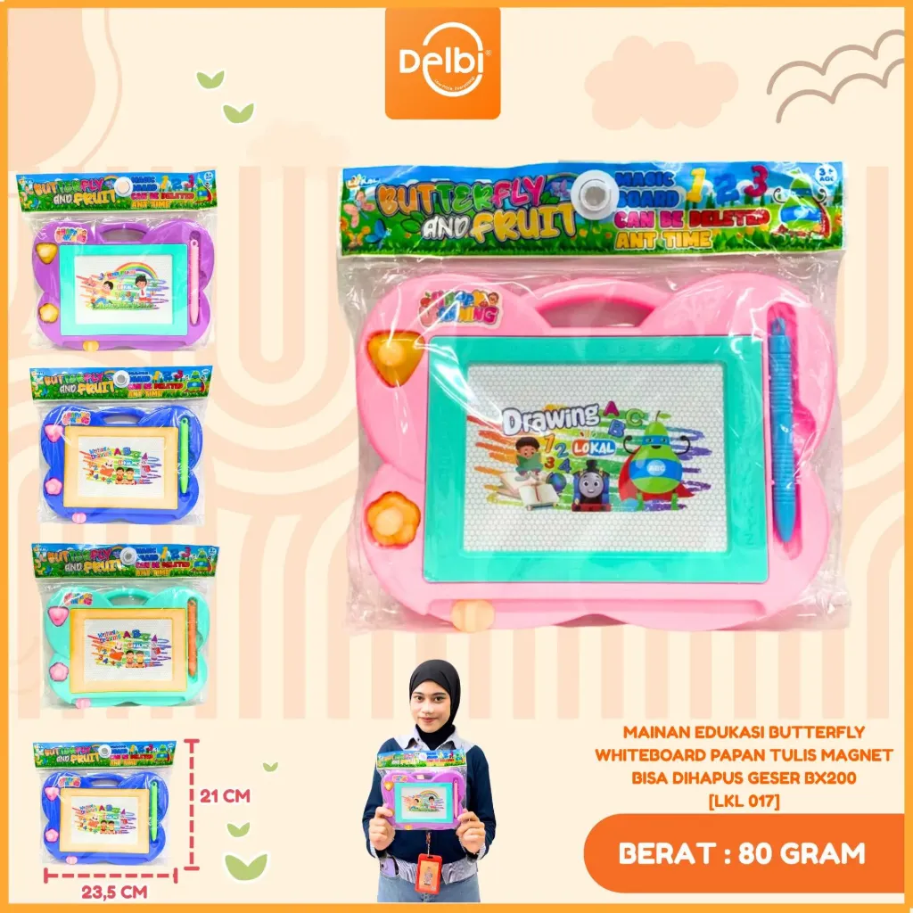 MAINAN EDUKASI BUTTERFLY WHITEBOARD PAPAN TULIS MAGNET DRAWING BOARD BX200