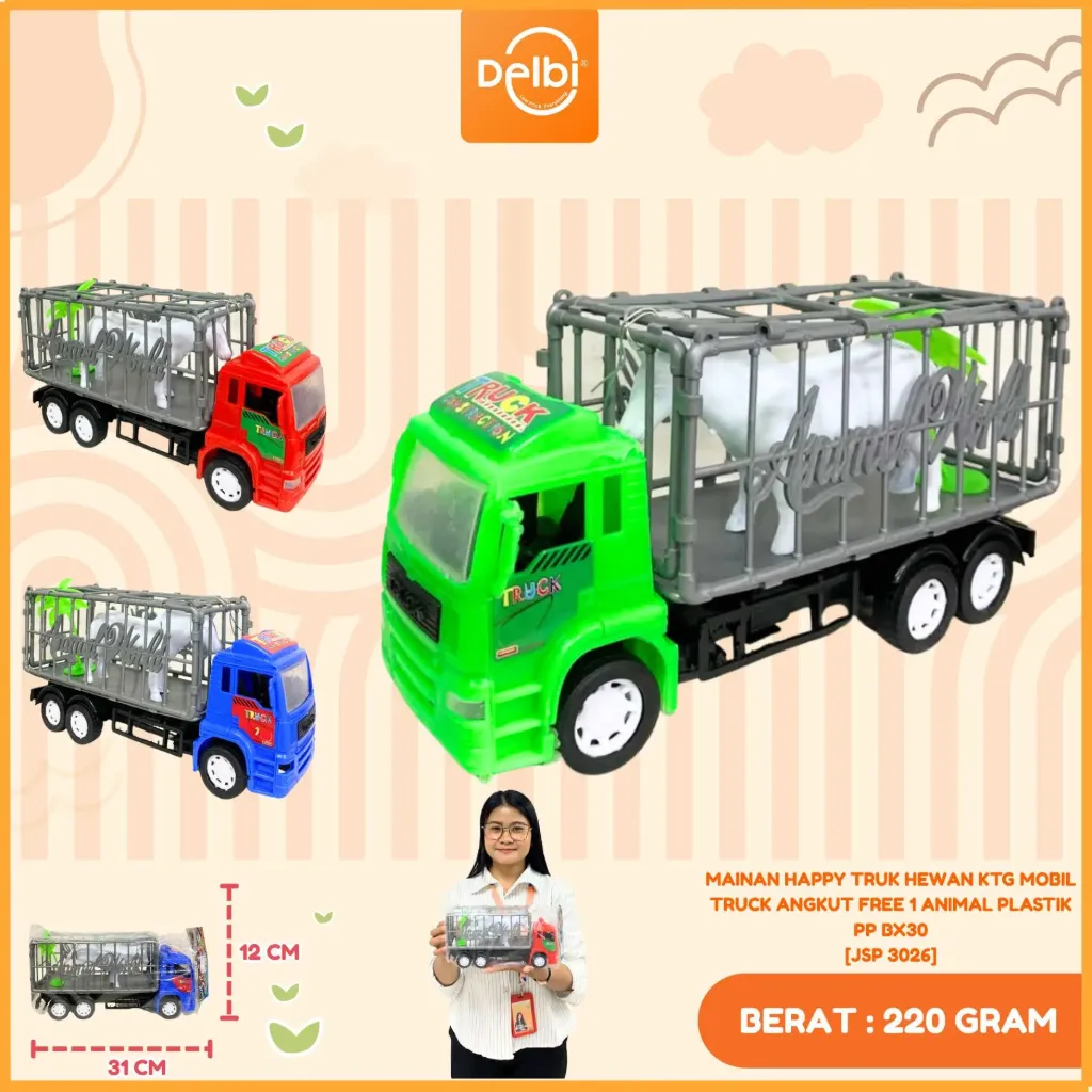 MAINAN HAPPY TRUK HEWAN KTG MOBIL TRUCK ANGKUT FREE 1 ANIMAL PLASTIK PP BX30