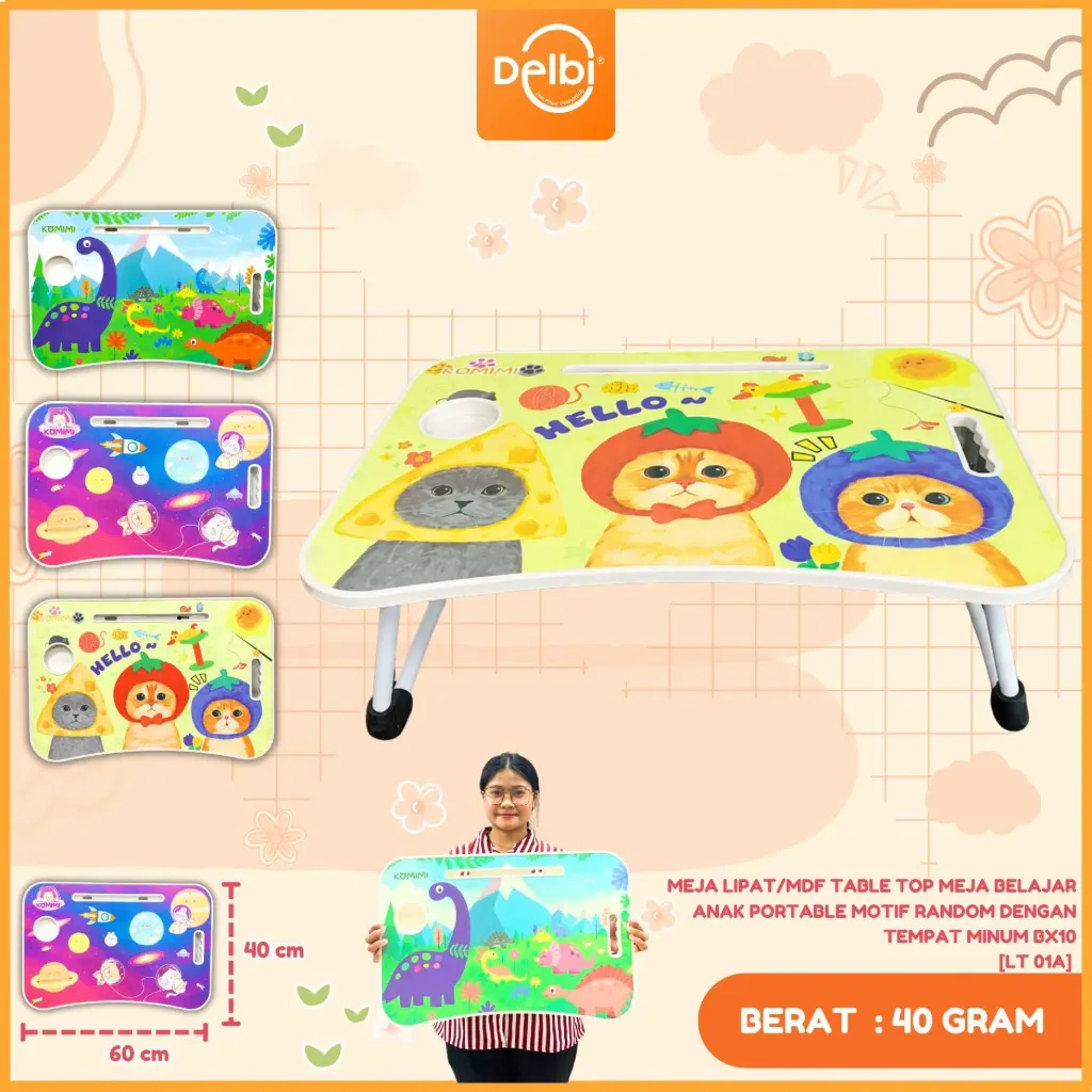 [LT 01A] MEJA LIPAT/MDF TABLE TOP MEJA BELAJAR ANAK PORTABLE MOTIF RANDOM DENGAN TEMPAT MINUM BX10