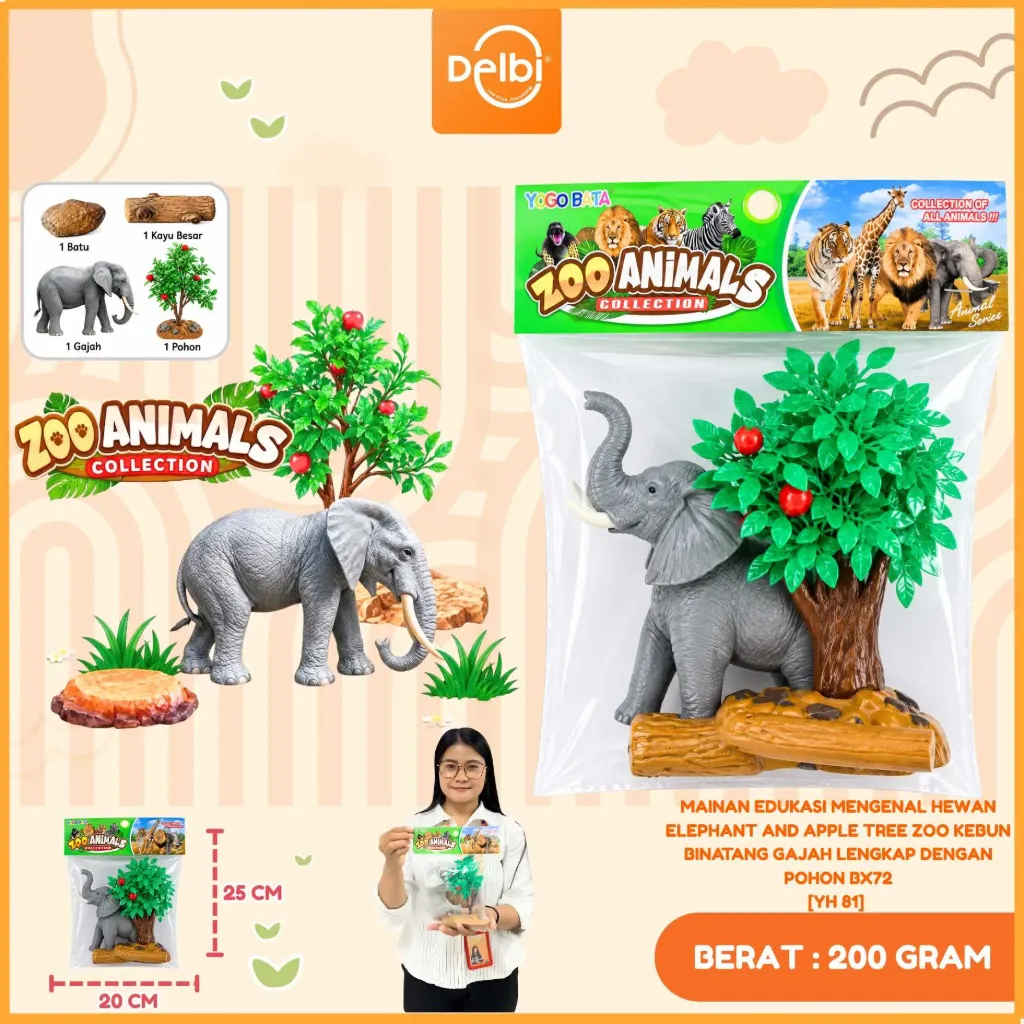 [YH 81] MAINAN EDUKASI HEWAN ELEPHANT AND APPLE TREE ZOO KEBUN BINATANG GAJAH LENGKAP DENGAN POHON PLASTIK PP BX72