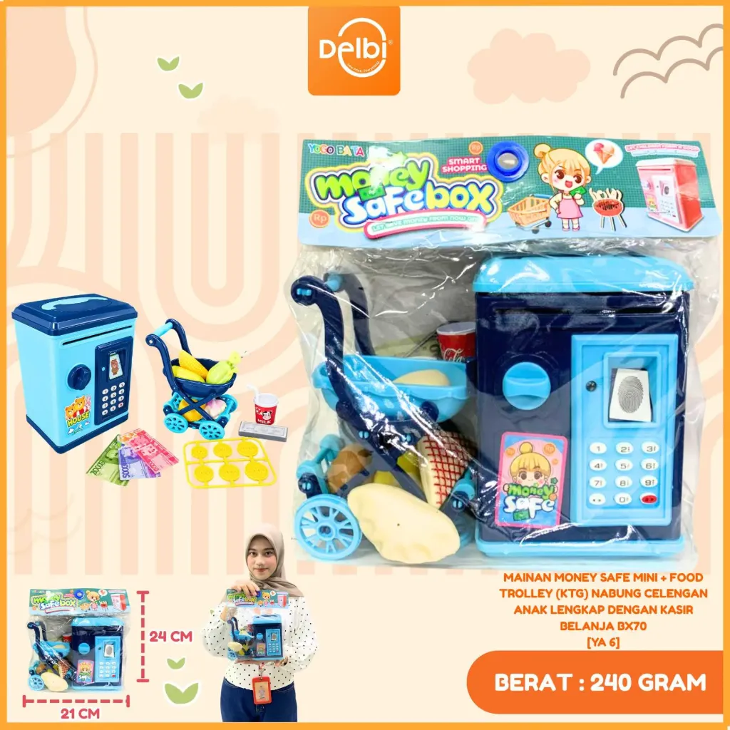[YA 6] MAINAN MONEY SAFE MINI + FOOD TROLLEY NABUNG CELENGAN ANAK LENGKAP DENGAN KASIR BELANJA PLASTIK PP BX70
