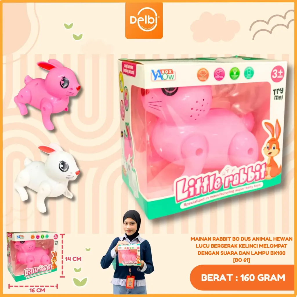 MAINAN RABBIT BO DUS ANIMAL HEWAN LUCU BERGERAK KELINCI MELOMPAT DENGAN SUARA DAN LAMPU BX100