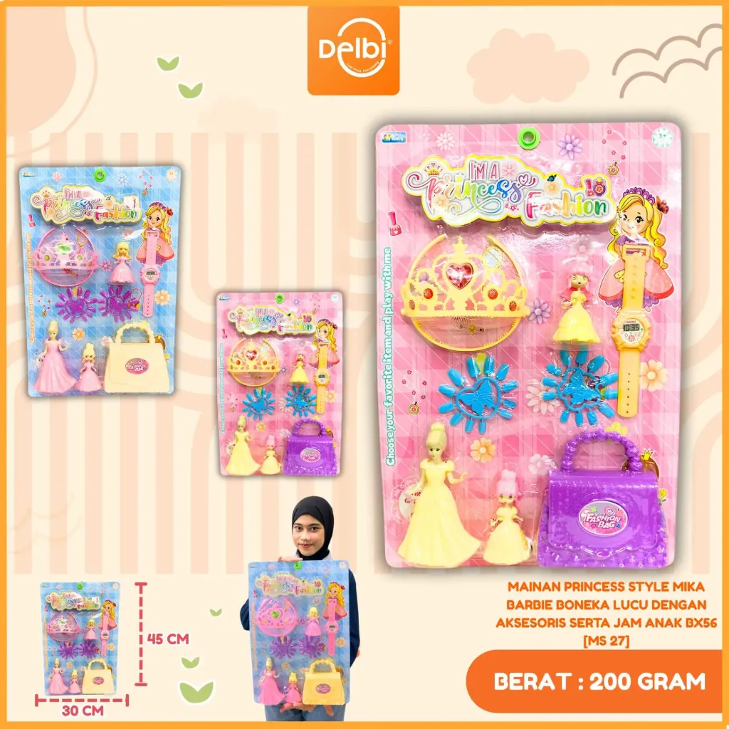 MAINAN PRINCESS STYLE MIKA BARBIE BONEKA LUCU DENGAN AKSESORIS SERTA JAM ANAK BX56