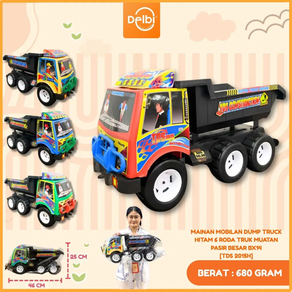 MAINAN MOBILAN DUMP TRUCK HITAM 6 RODA TRUK MUATAN PASIR BESAR BX14