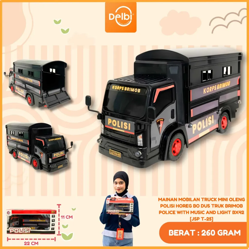 MAINAN MOBILAN TRUCK MINI OLENG POLISI HOREG BO DUS TRUK BRIMOB POLICE WITH MUSIC AND LIGHT BX42