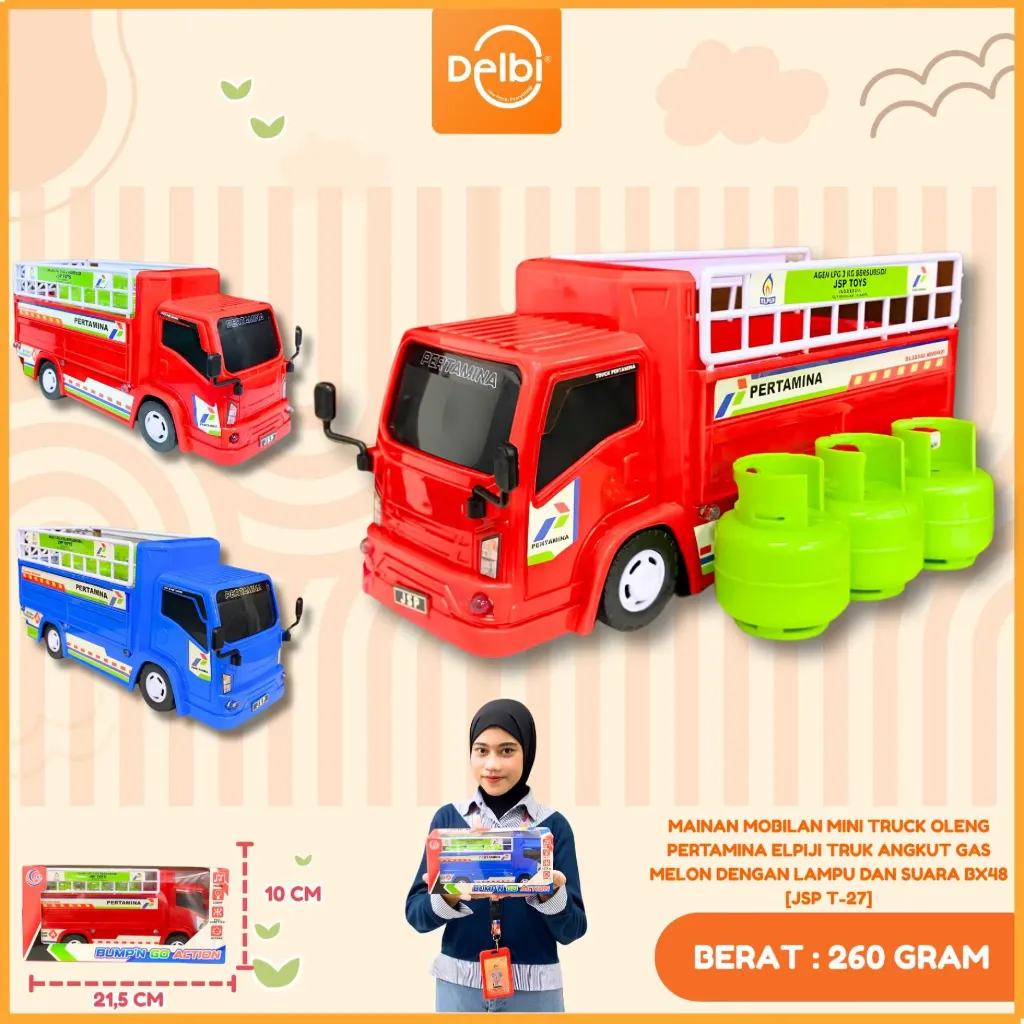 MAINAN MOBILAN MINI TRUCK OLENG PERTAMINA ELPIJI TRUK ANGKUT GAS MELON DENGAN LAMPU DAN SUARA BX48