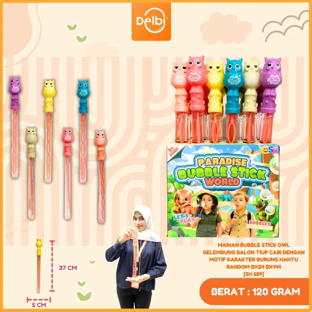MAINAN BUBBLE STICK OWL GELEMBUNG BALON TIUP CAIR DENGAN MOTIF KARAKTER BURUNG HANTU RANDOM BX24 BX144