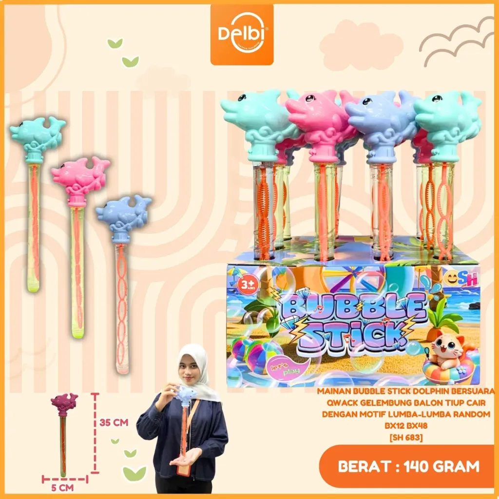 MAINAN BUBBLE STICK DOLPHIN BERSUARA QWACK GELEMBUNG BALON TIUP CAIR DENGAN MOTIF LUMBA-LUMBA RANDOM BX12 BX48