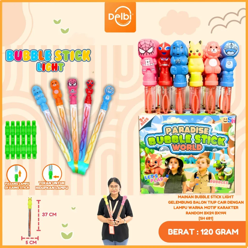 [SH 681] MAINAN BUBBLE STICK LIGHT GELEMBUNG BALON TIUP CAIR DENGAN LAMPU WARNA MOTIF KARAKTER RANDOM BX24 BX144