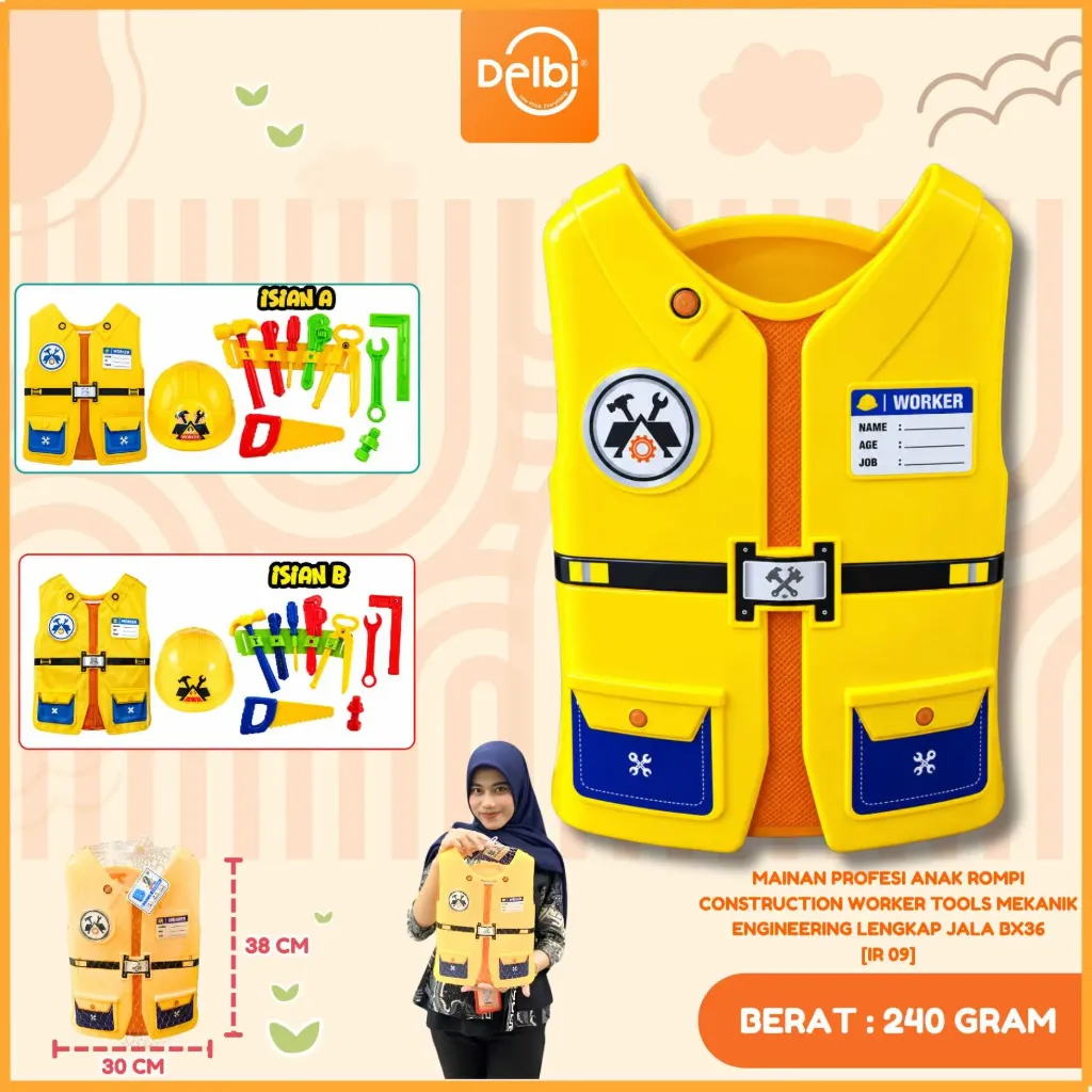 [IR 09] MAINAN PROFESI ANAK ROMPI CONSTRUCTION WORKER TOOLS MEKANIK ENGINEERING LENGKAP JALA BX36
