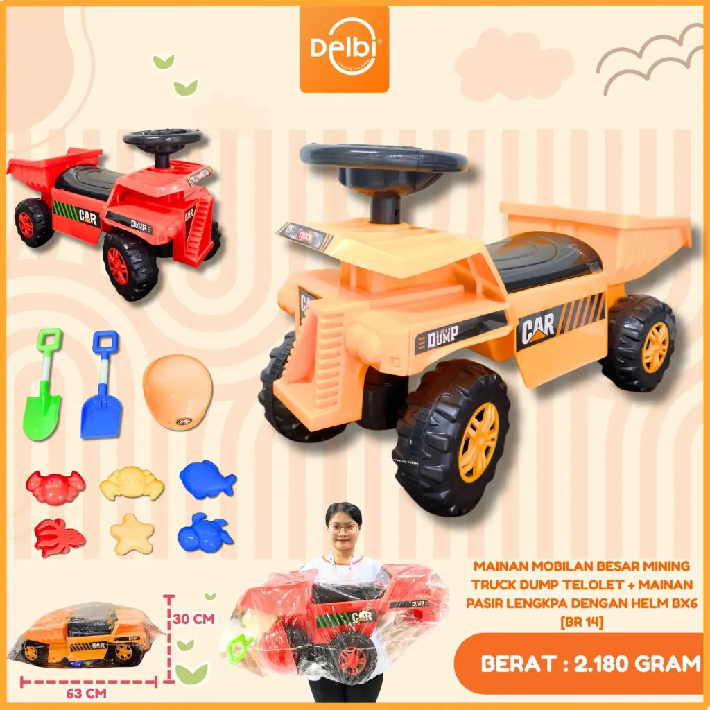 [BR 14] MAINAN MOBILAN BESAR MINING TRUCK DUMP TELOLET + MAINAN PASIR LENGKPA DENGAN HELM BX6