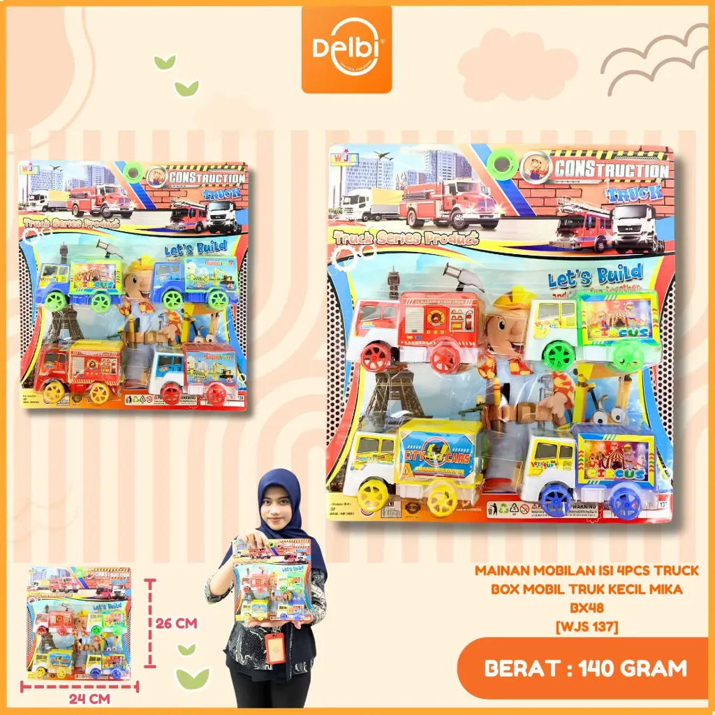 [WJS 137] MAINAN MOBILAN ISI 4PCS TRUCK BOX MOBIL TRUK KECIL MIKA BX48