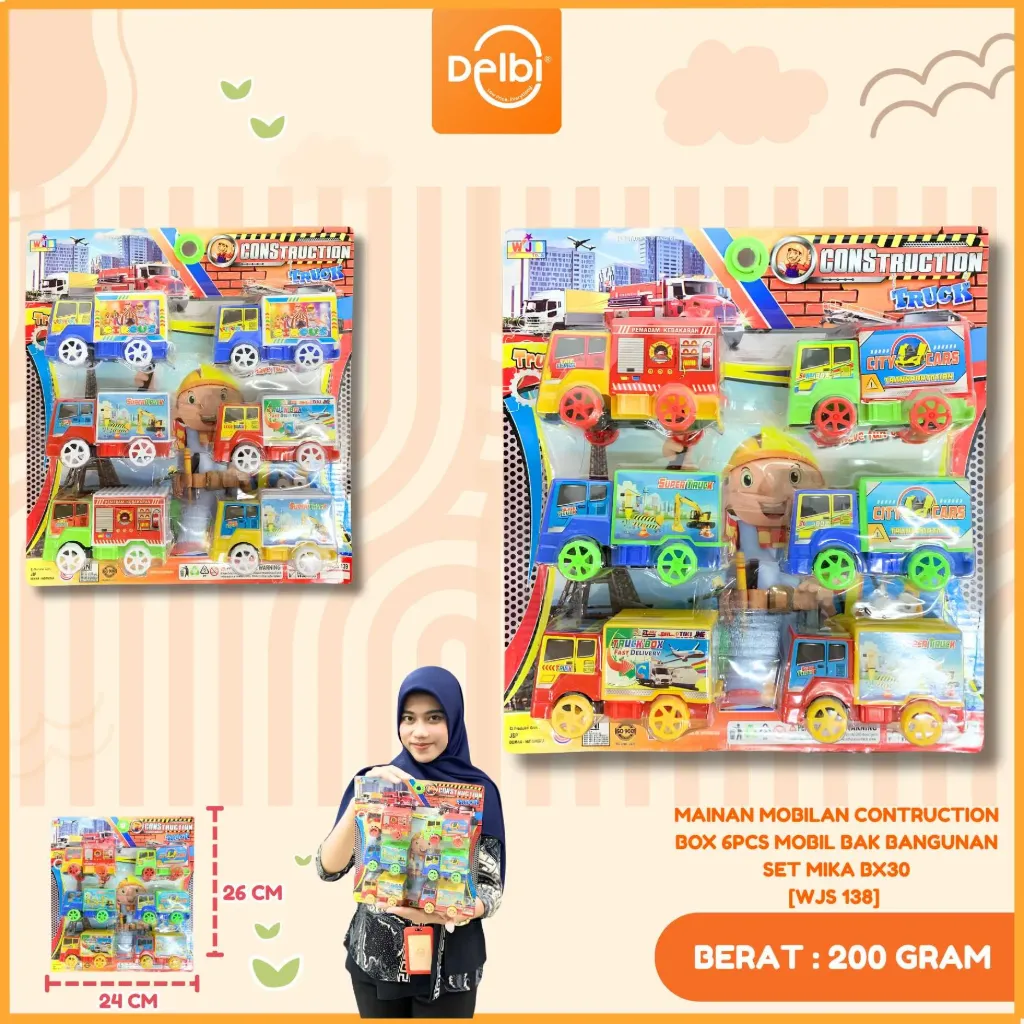 MAINAN MOBILAN CONTRUCTION BOX 6PCS MOBIL BAK BANGUNAN SET MIKA BX30