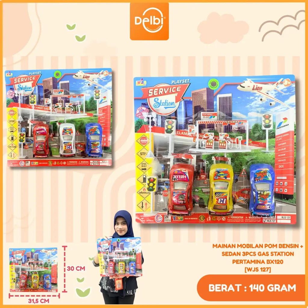 [WJS 127] MAINAN MOBILAN POM BENSIN + SEDAN 3PCS GAS STATION PERTAMINA BX120