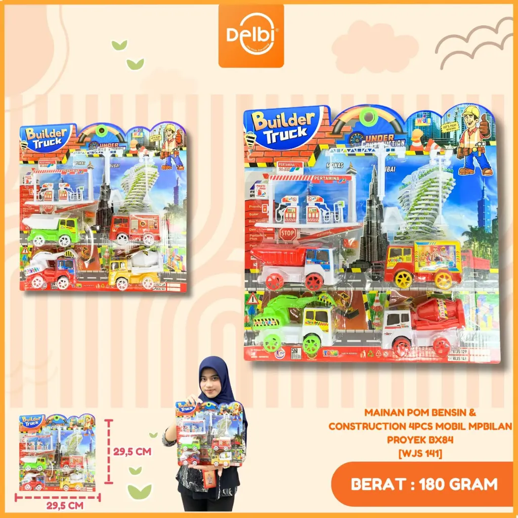 MAINAN POM BENSIN & CONSTRUCTION 4PCS MOBIL MPBILAN PROYEK BX84