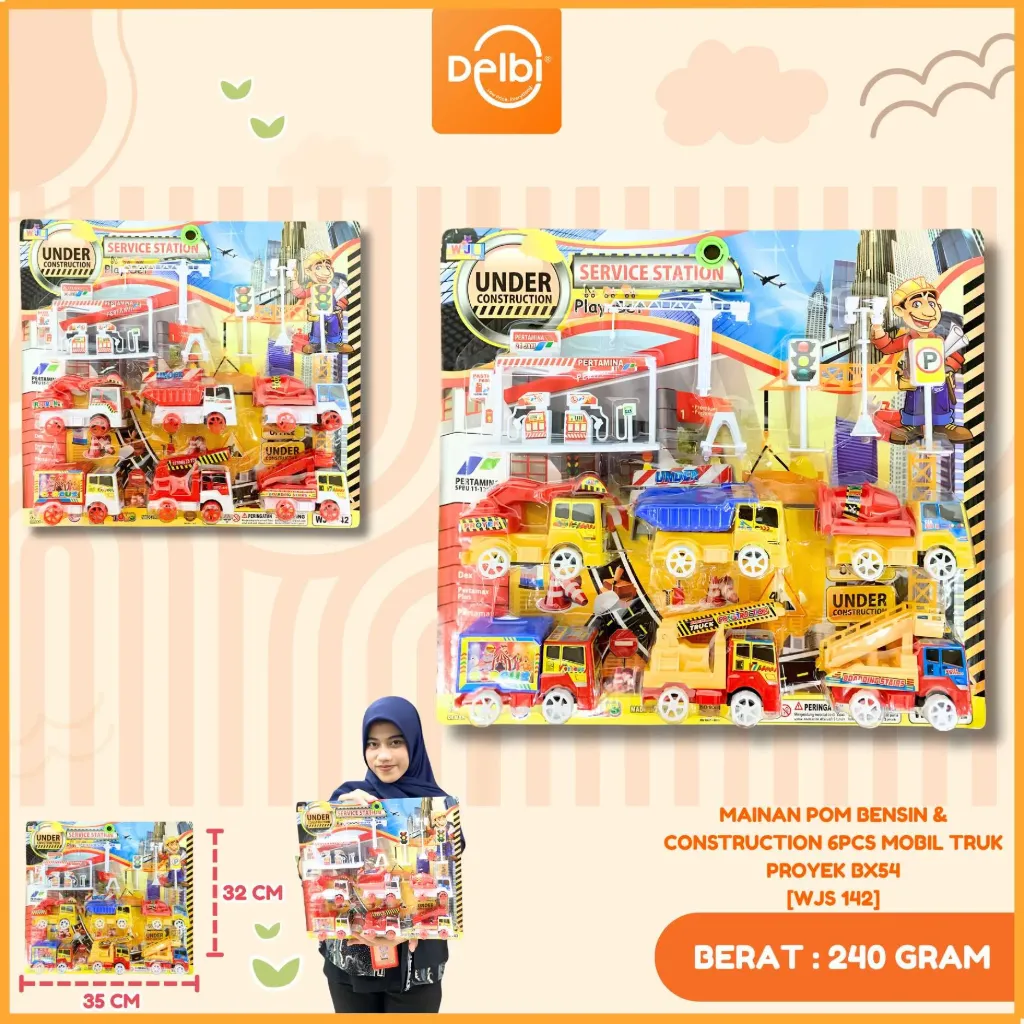 [WJS 142] MAINAN POM BENSIN & CONSTRUCTION 6PCS MOBIL TRUK PROYEK BX54