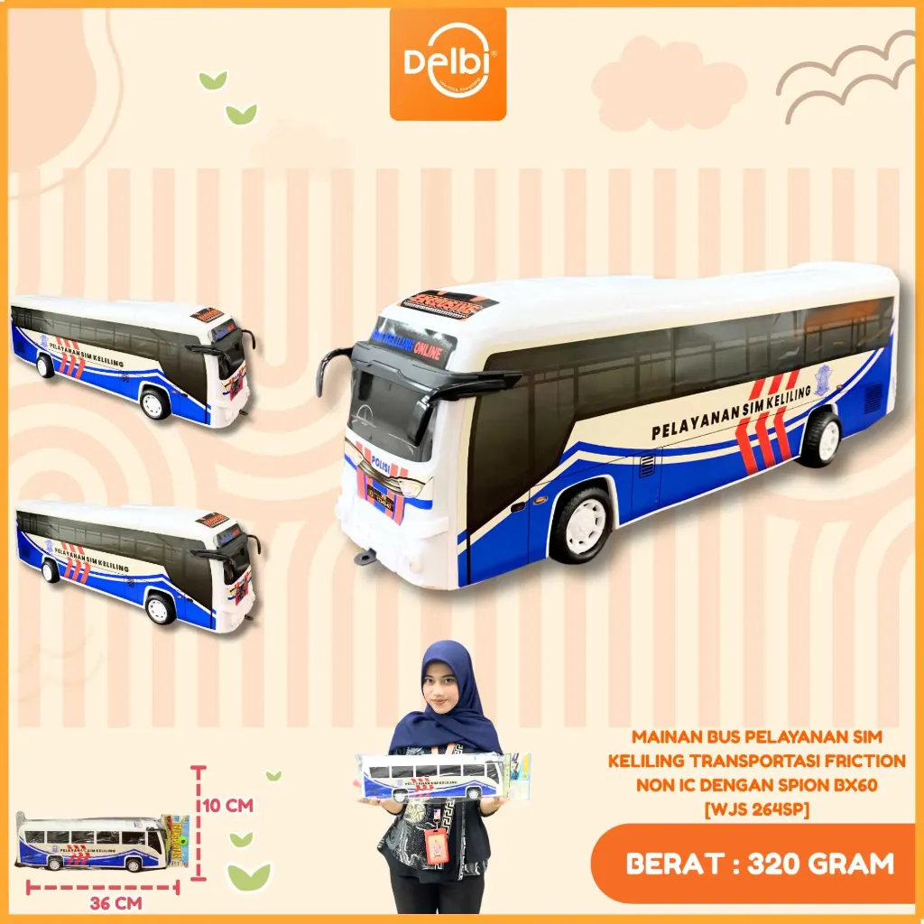 MAINAN BUS PELAYANAN SIM KELILING TRANSPORTASI FRICTION NON IC DENGAN SPION PLASTIK PP BX60