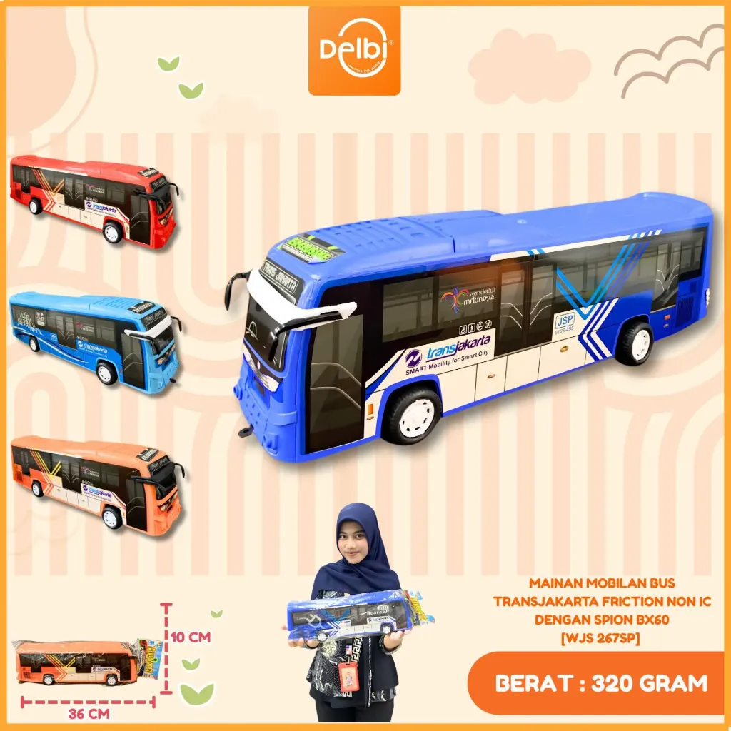 MAINAN MOBILAN BUS TRANSJAKARTA FRICTION NON IC DENGAN SPION PLASTIK PP BX60