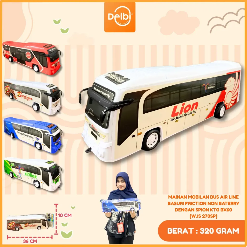 MAINAN MOBILAN BUS AIR LINE BASURI FRICTION NON BATERRY DENGAN SPION PLASTIK PP BX60