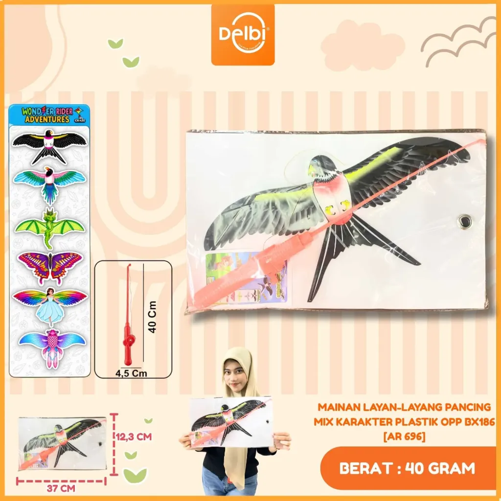 [AR 696] MAINAN LAYAN-LAYANG PANCING MIX KARAKTER PLASTIK OPP BX186