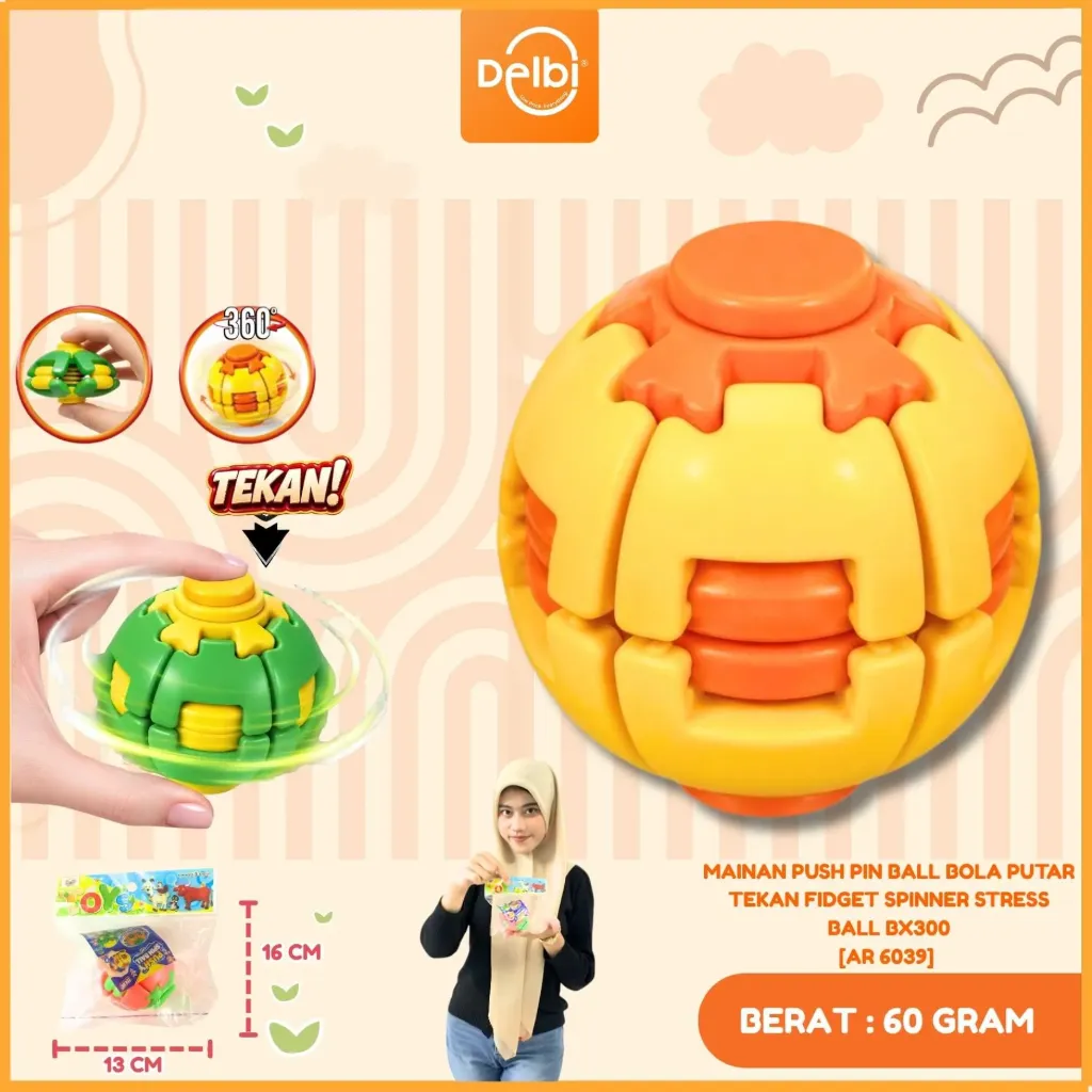 [AR 6039] MAINAN PUSH PIN BALL BOLA PUTAR TEKAN FIDGET SPINNER STRESS BALL BX300