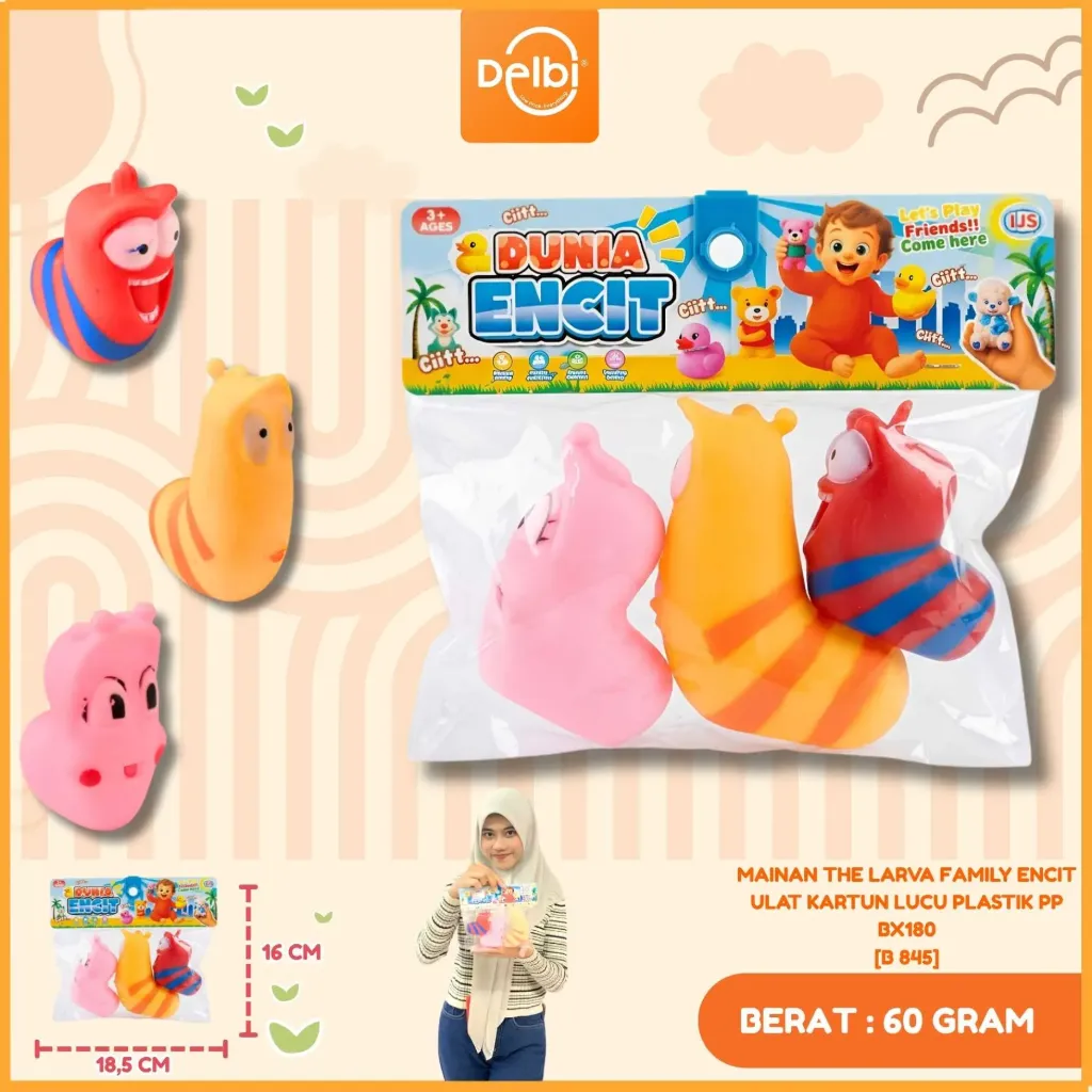 [B 845] MAINAN THE LARVA FAMILY ENCIT ULAT KARTUN LUCU PLASTIK PP BX180