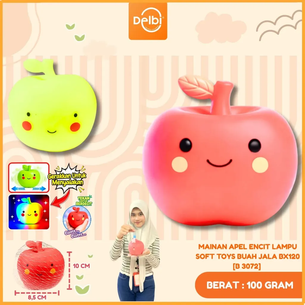 MAINAN APEL ENCIT LAMPU SOFT TOYS BUAH JALA BX120