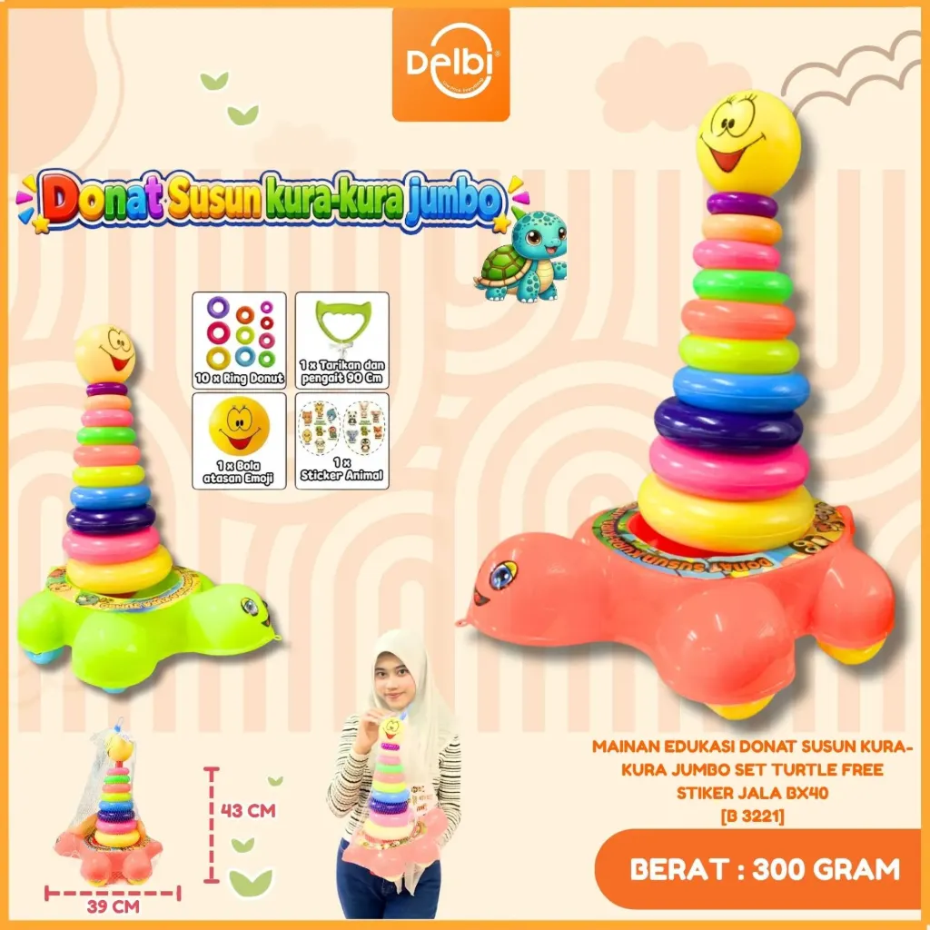 [B 3221] MAINAN EDUKASI DONAT SUSUN KURA-KURA JUMBO SET TURTLE FREE STIKER JALA BX40