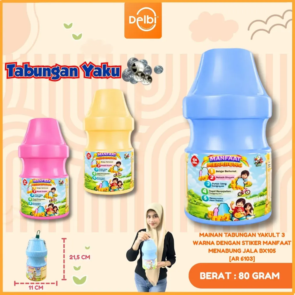 [AR 6103] MAINAN TABUNGAN YAKULT 3 WARNA DENGAN STIKER MANFAAT MENABUNG JALA BX105