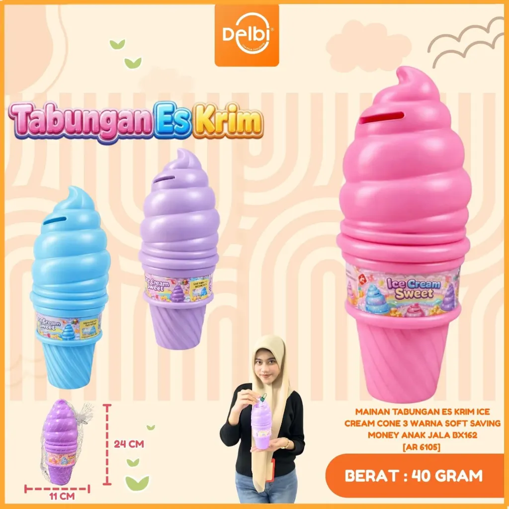 [AR 6105] MAINAN TABUNGAN ES KRIM ICE CREAM CONE 3 WARNA SOFT SAVING MONEY ANAK JALA BX162
