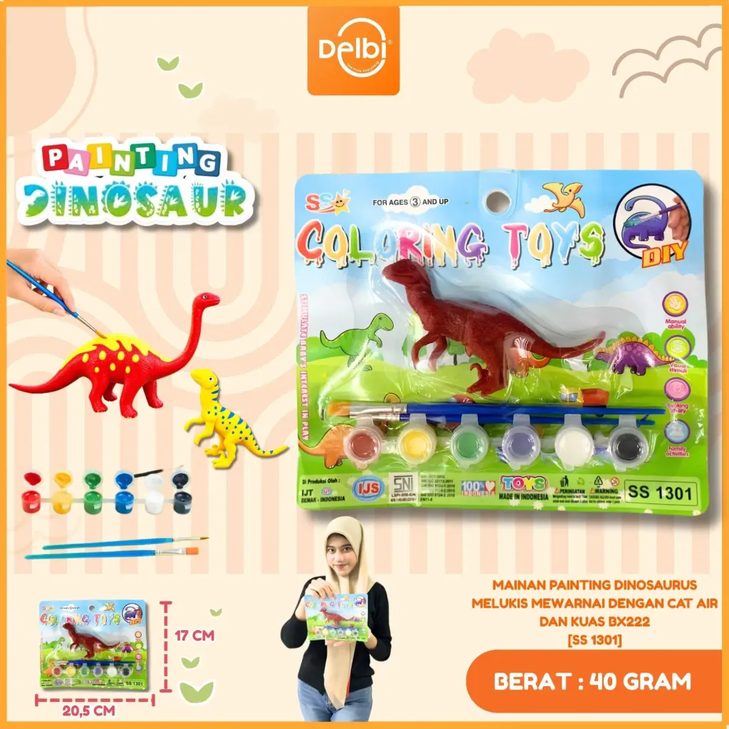MAINAN PAINTING DINOSAURUS MELUKIS MEWARNAI DENGAN CAT AIR DAN KUAS BX222