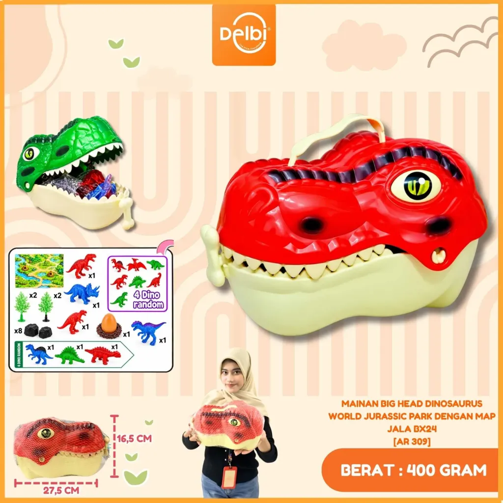 MAINAN BIG HEAD DINOSAURUS WORLD JURASSIC PARK DENGAN MAP JALA BX24
