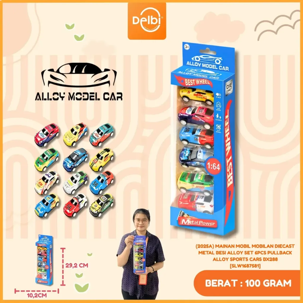 [SLW1687581] (2025A) MAINAN MOBIL MOBILAN DIECAST METAL BESI ALLOY SET 6PCS PULLBACK ALLOY SPORTS CARS BX288
